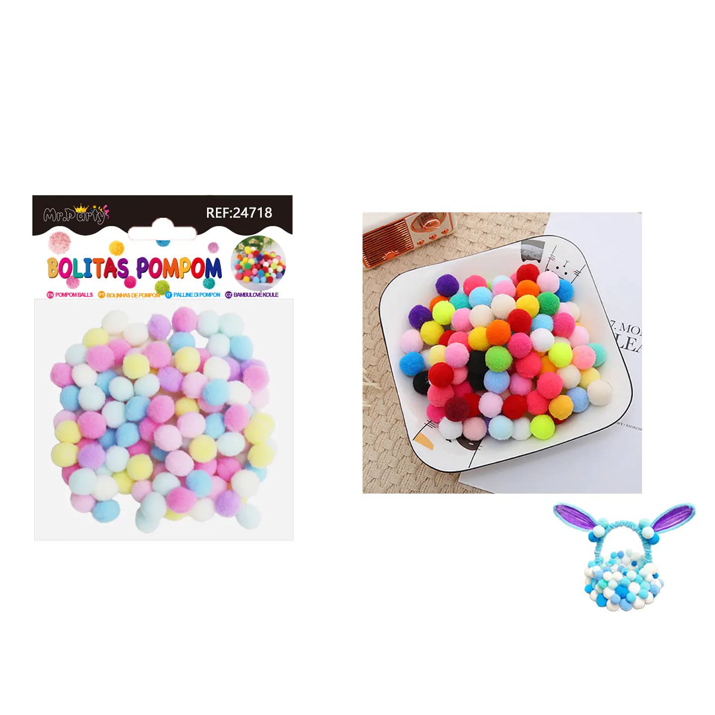 Pompones de poliéster colores macarones 1.5cm 60pcs 1