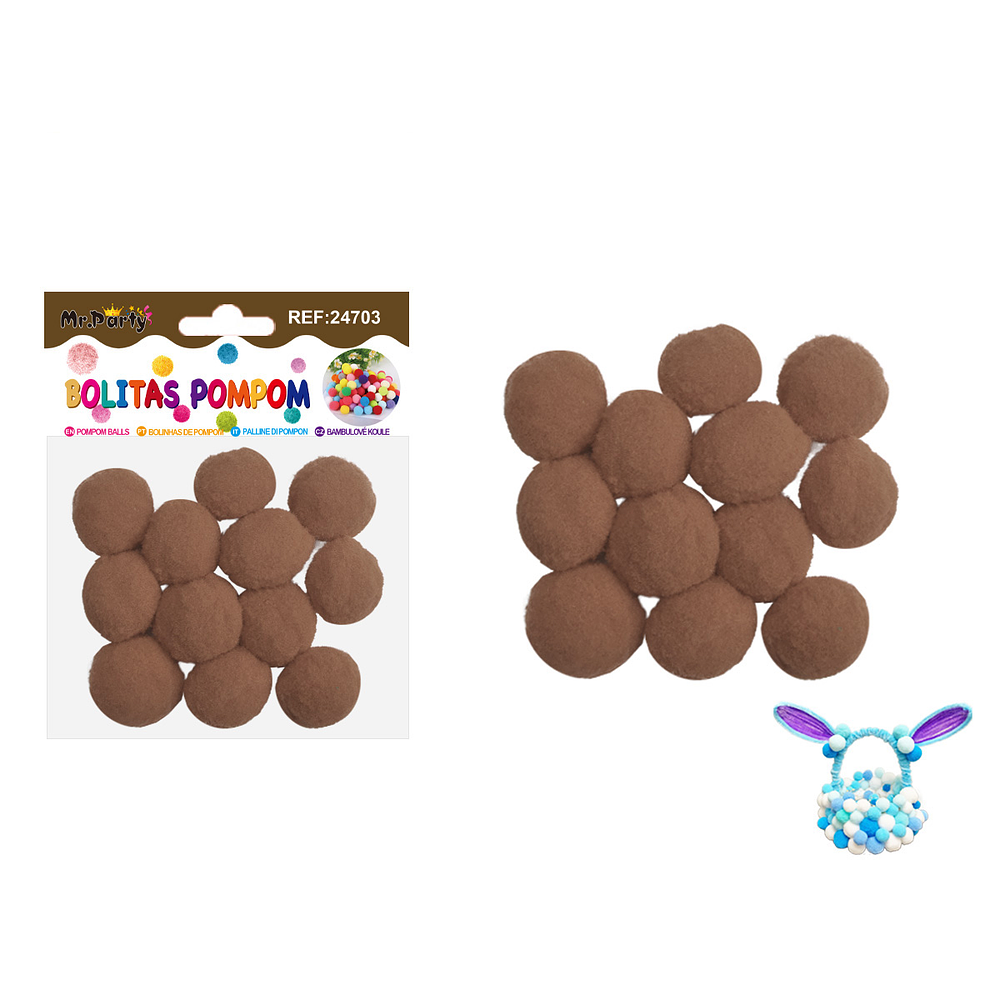 Pompones de poliéster café 3.0cm 12pcs