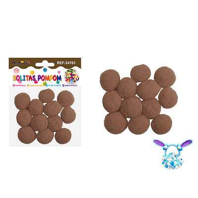 Pompones de poliéster café 3.0cm 12pcs