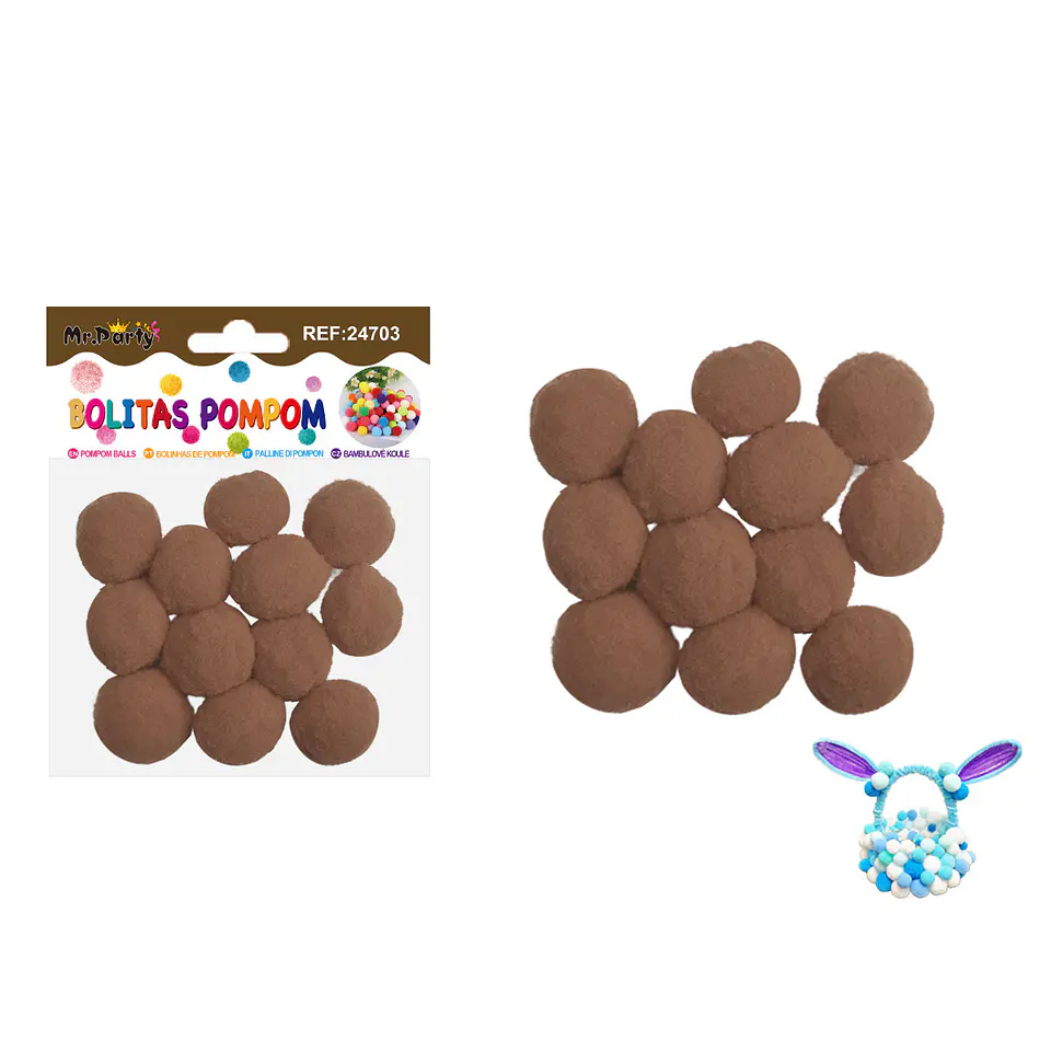 Pompones de poliéster café 3.0cm 12pcs 1