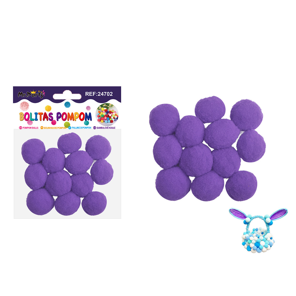 Pompones de poliéster morado oscuro 3.0cm 12pcs
