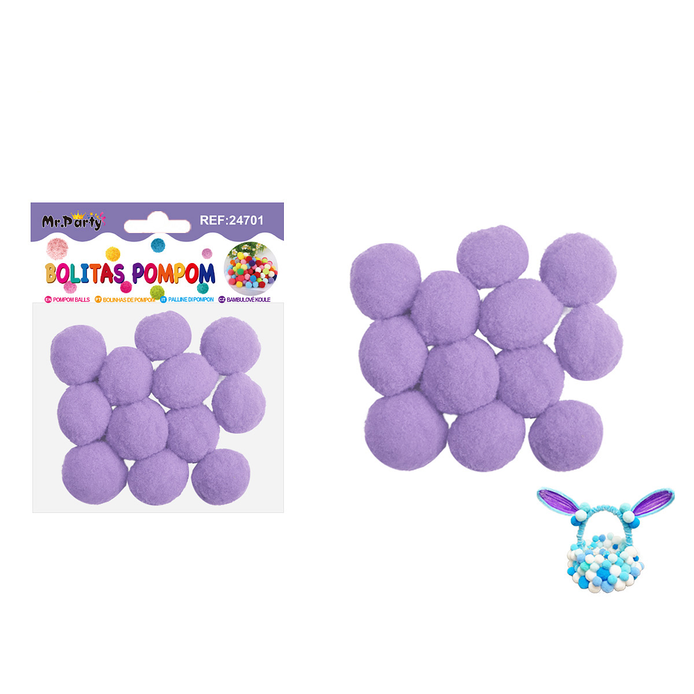 Pompones de poliéster lila claro 3.0cm 12pcs
