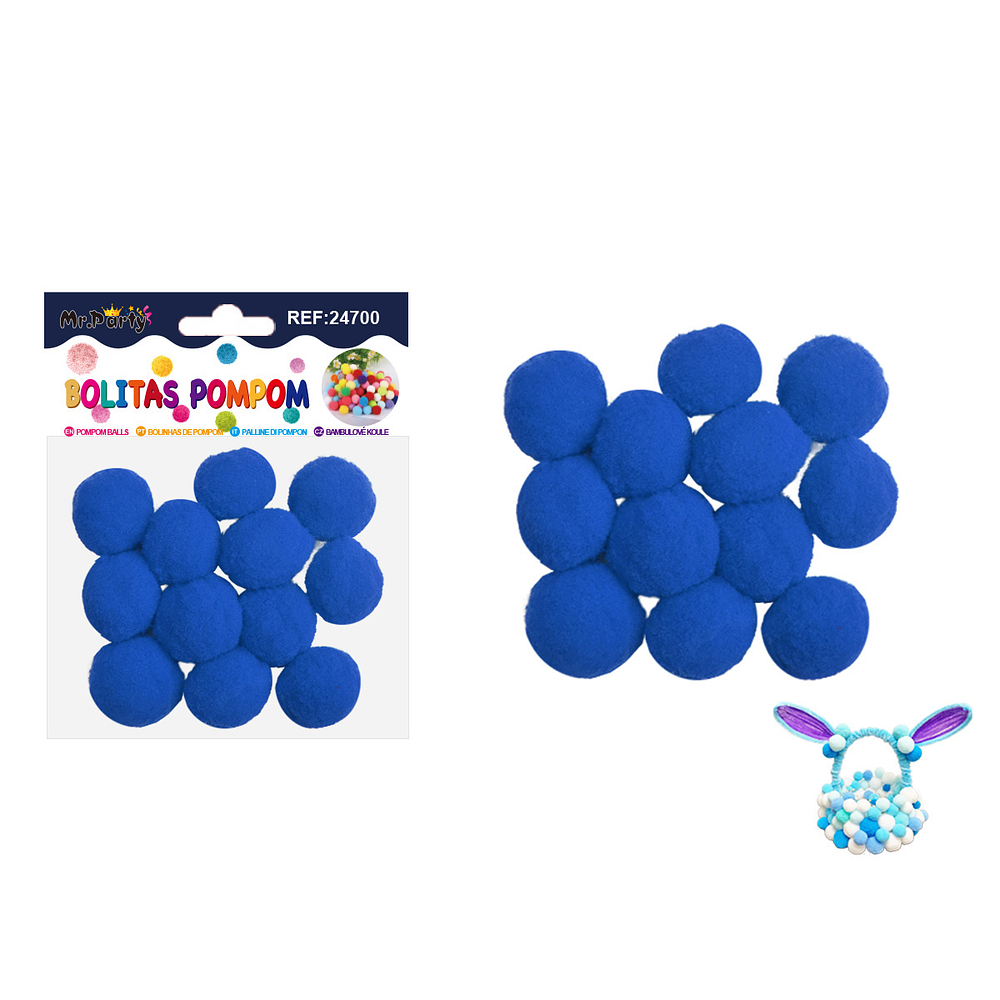 Pompones de poliéster azul rey 3.0cm 12pcs