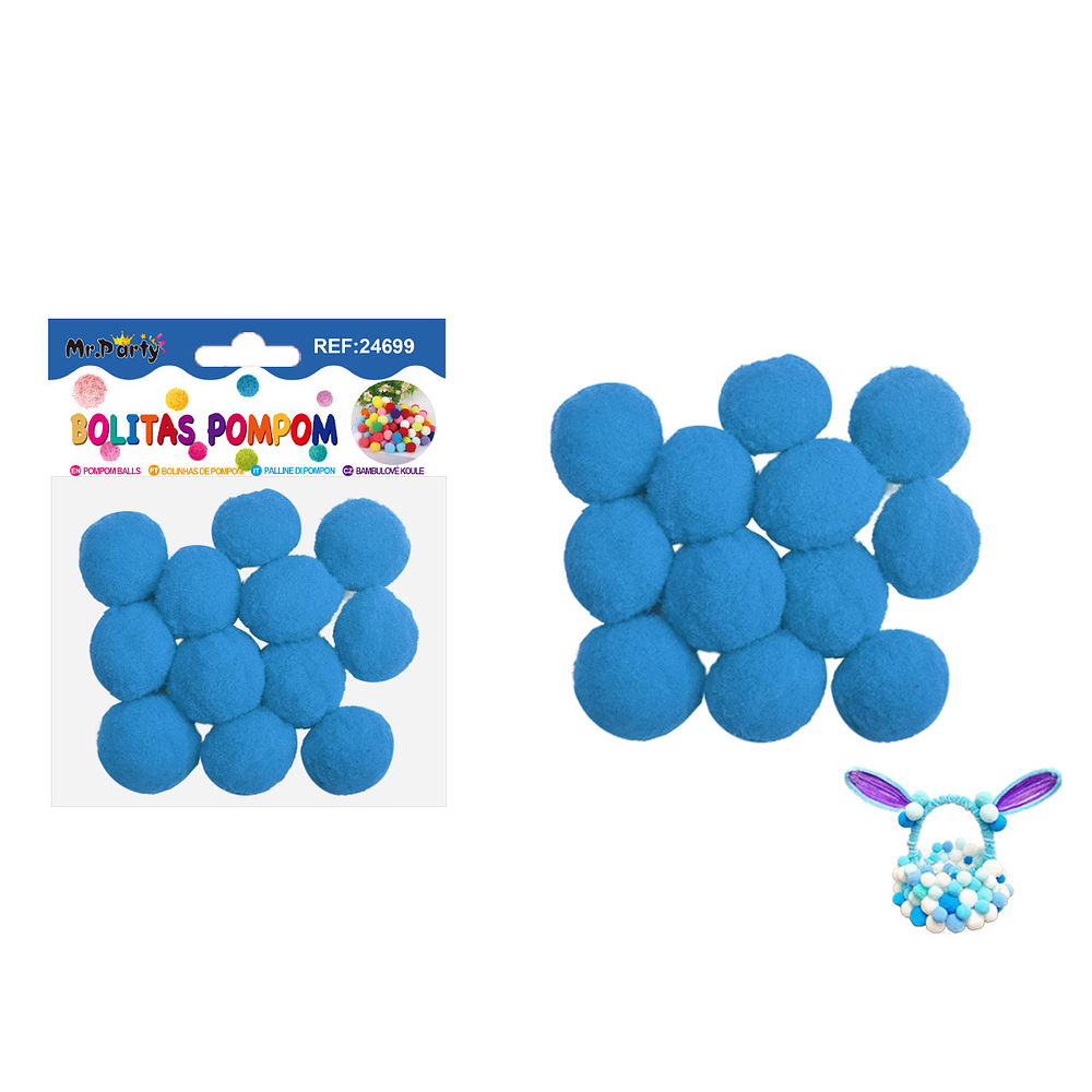 Pompones de poliéster azul lago 3.0cm 12pcs