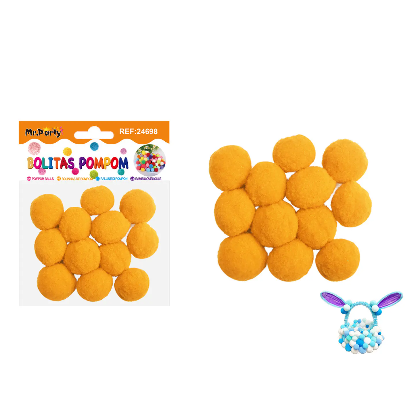 Pompones de poliéster amarillo dorado 3.0cm 12pcs 1