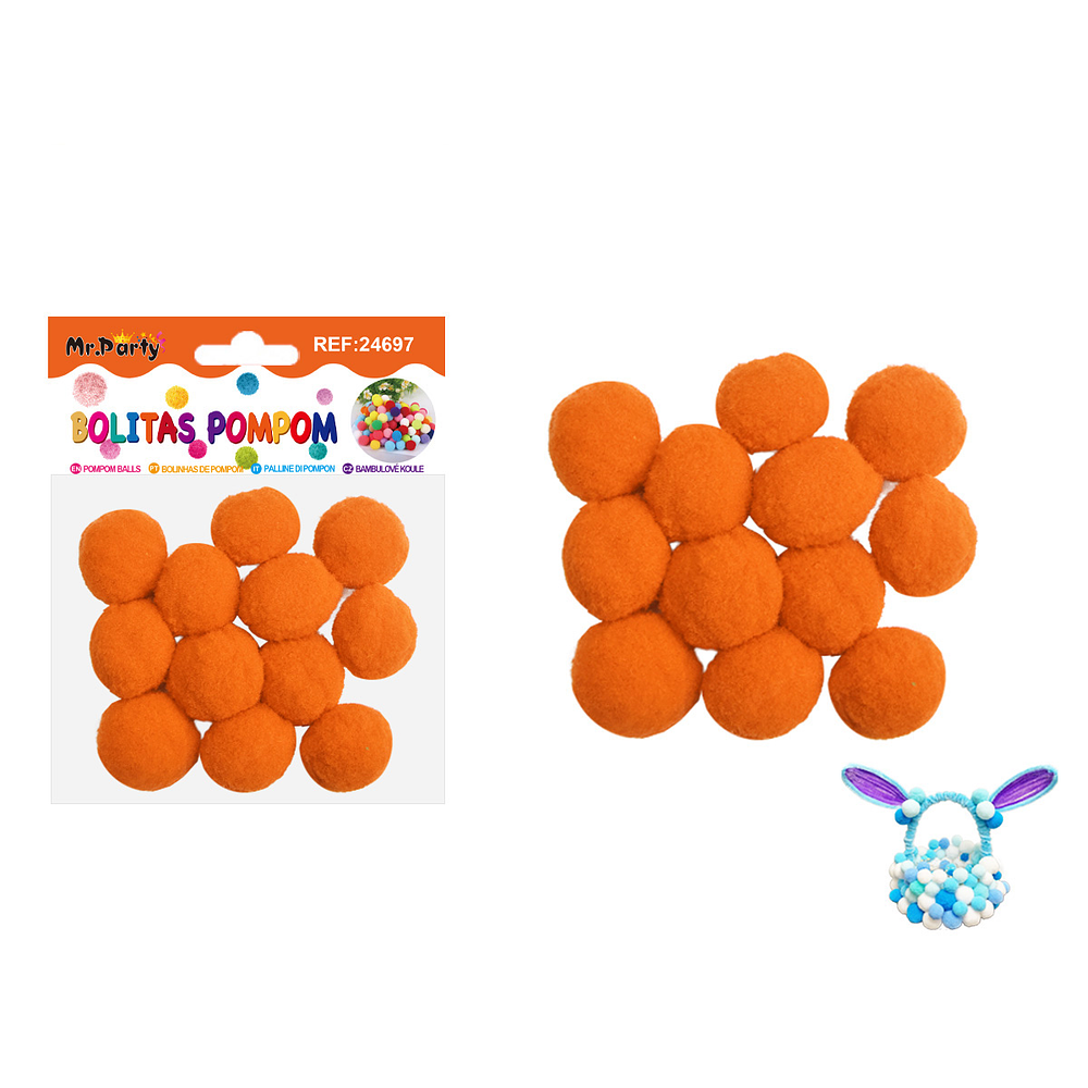 Pompones de poliéster rojo dorado 3.0cm 12pcs