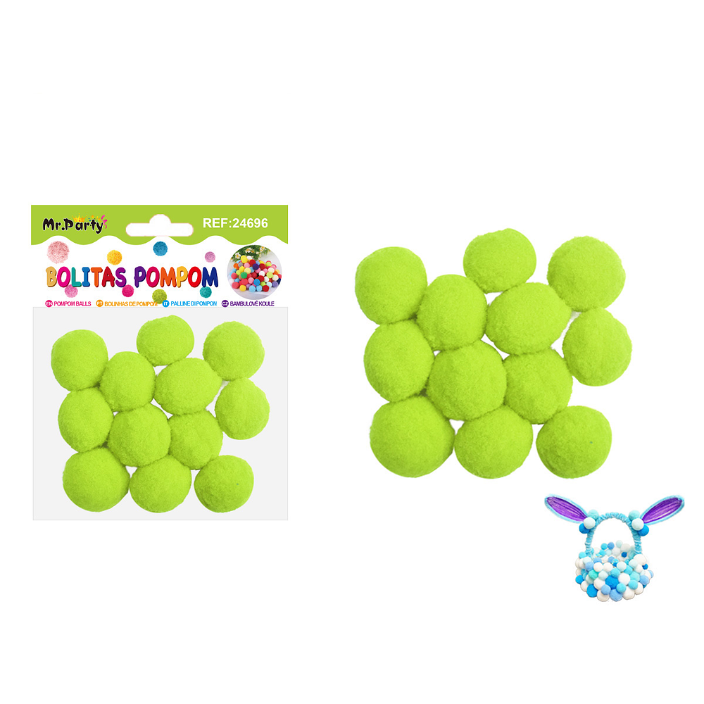 Pompones de poliéster verde fluorescente 3.0cm 12pcs
