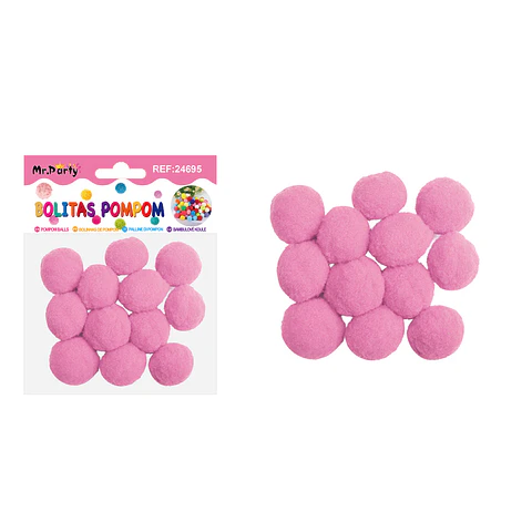 Pompones de poliéster rosa oscuro 3.0cm 12pcs