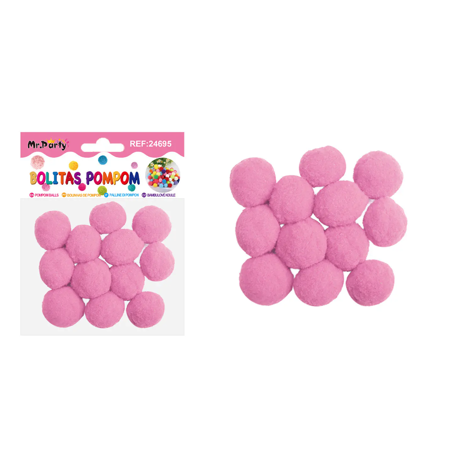 Pompones de poliéster rosa oscuro 3.0cm 12pcs 1