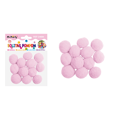 Pompones de poliéster rosa 3.0cm 12pcs