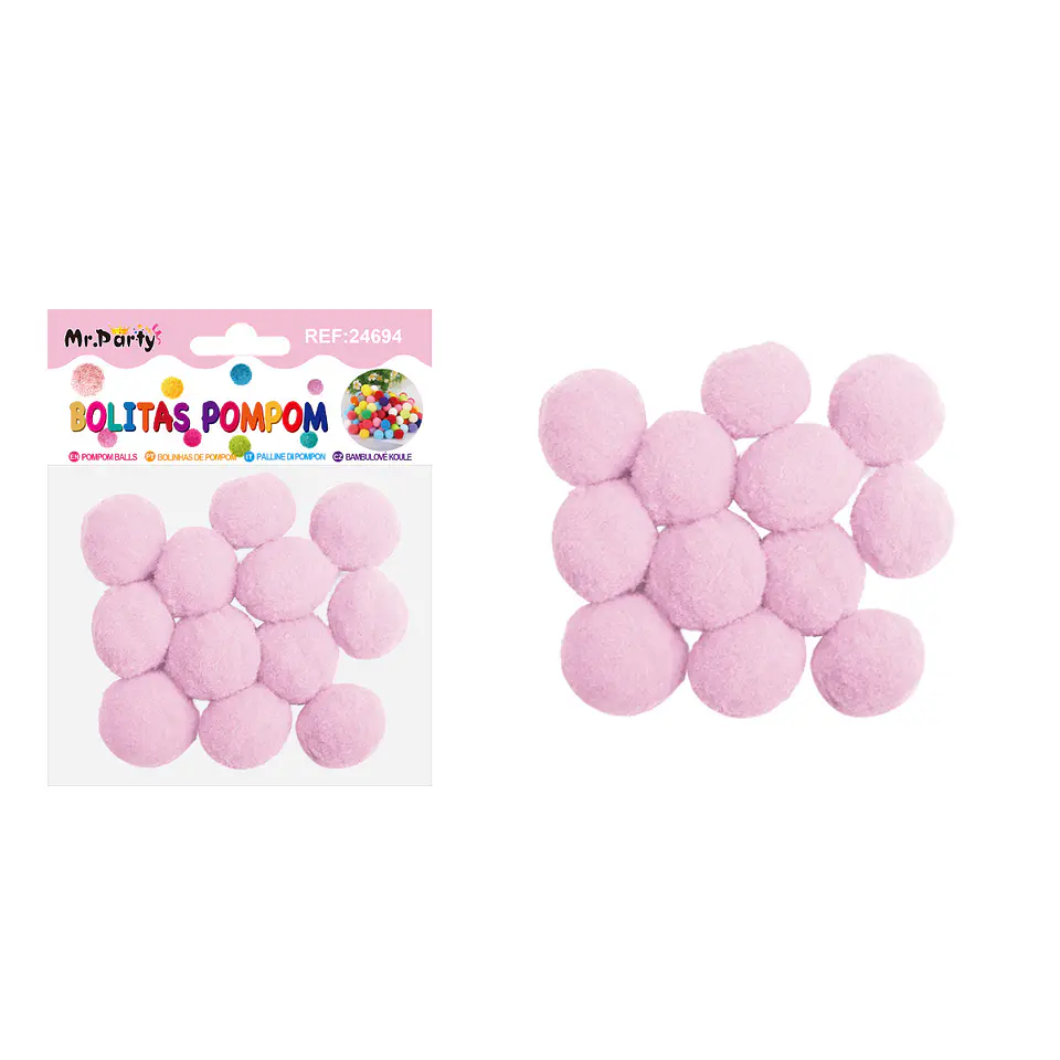 Pompones de poliéster rosa 3.0cm 12pcs 1