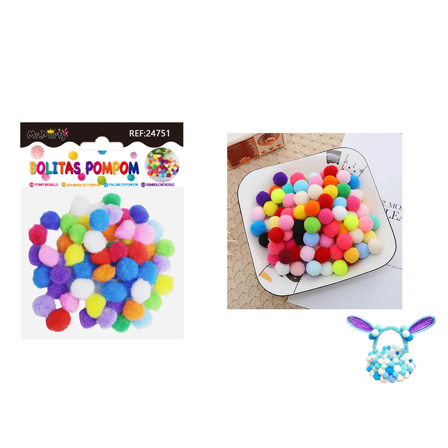 Pompones de poliéster multicolor 2.0cm 60pcs 1