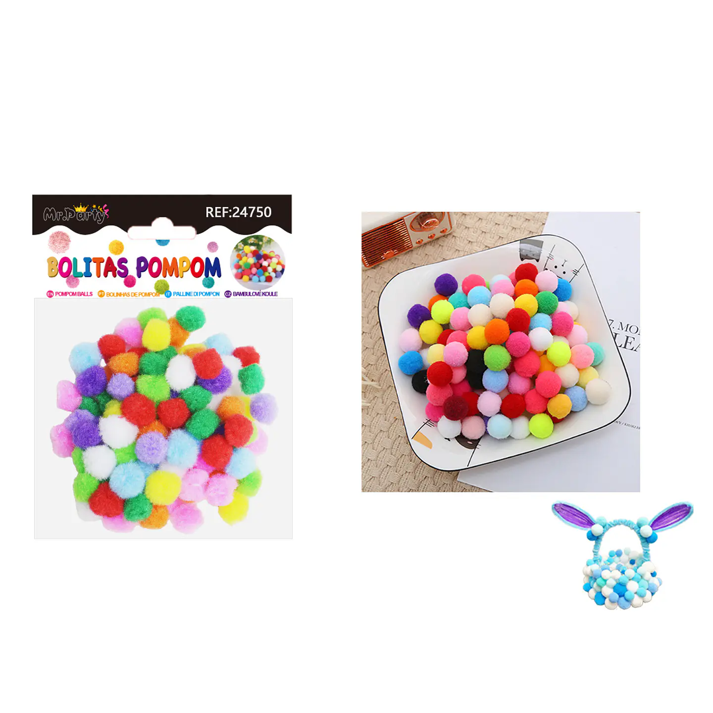 Pompones de poliéster multicolor 1.5cm 100pcs 1