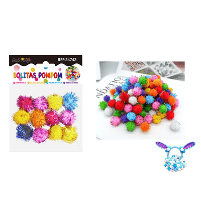 Pompones metalizado glitter multicolor 3.0cm 12pcs