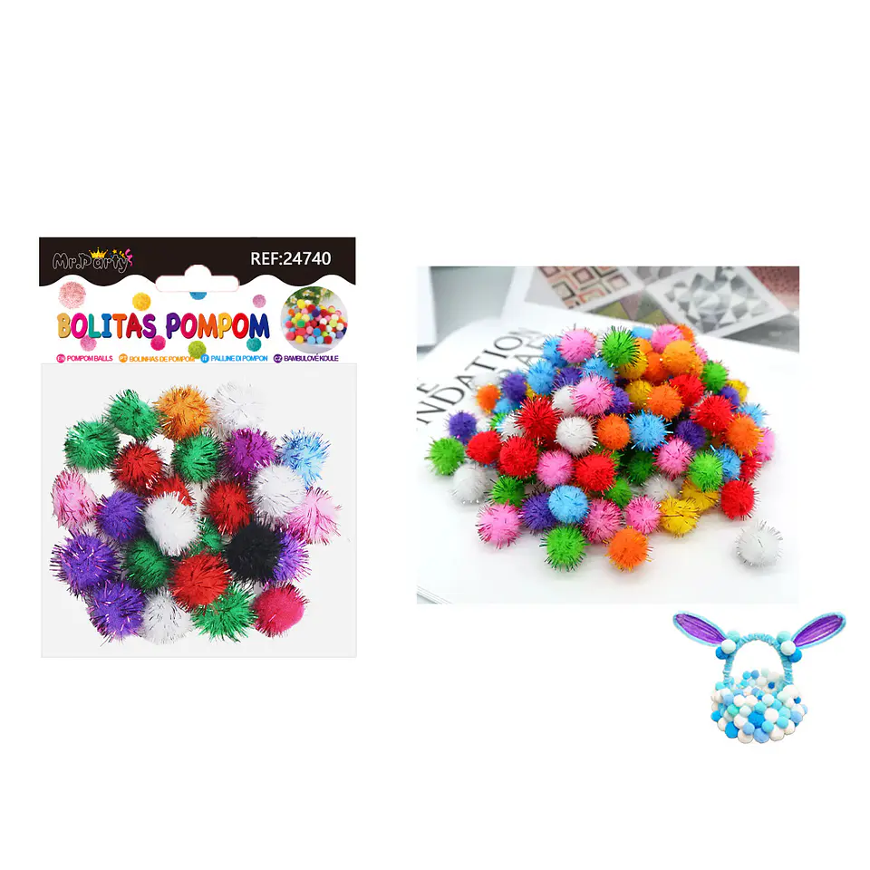 Pompones metalizado glitter multicolor 2.0cm 25pcs 1