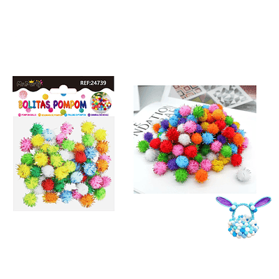 Pompones metalizado glitter multicolor 1.5cm 60pcs