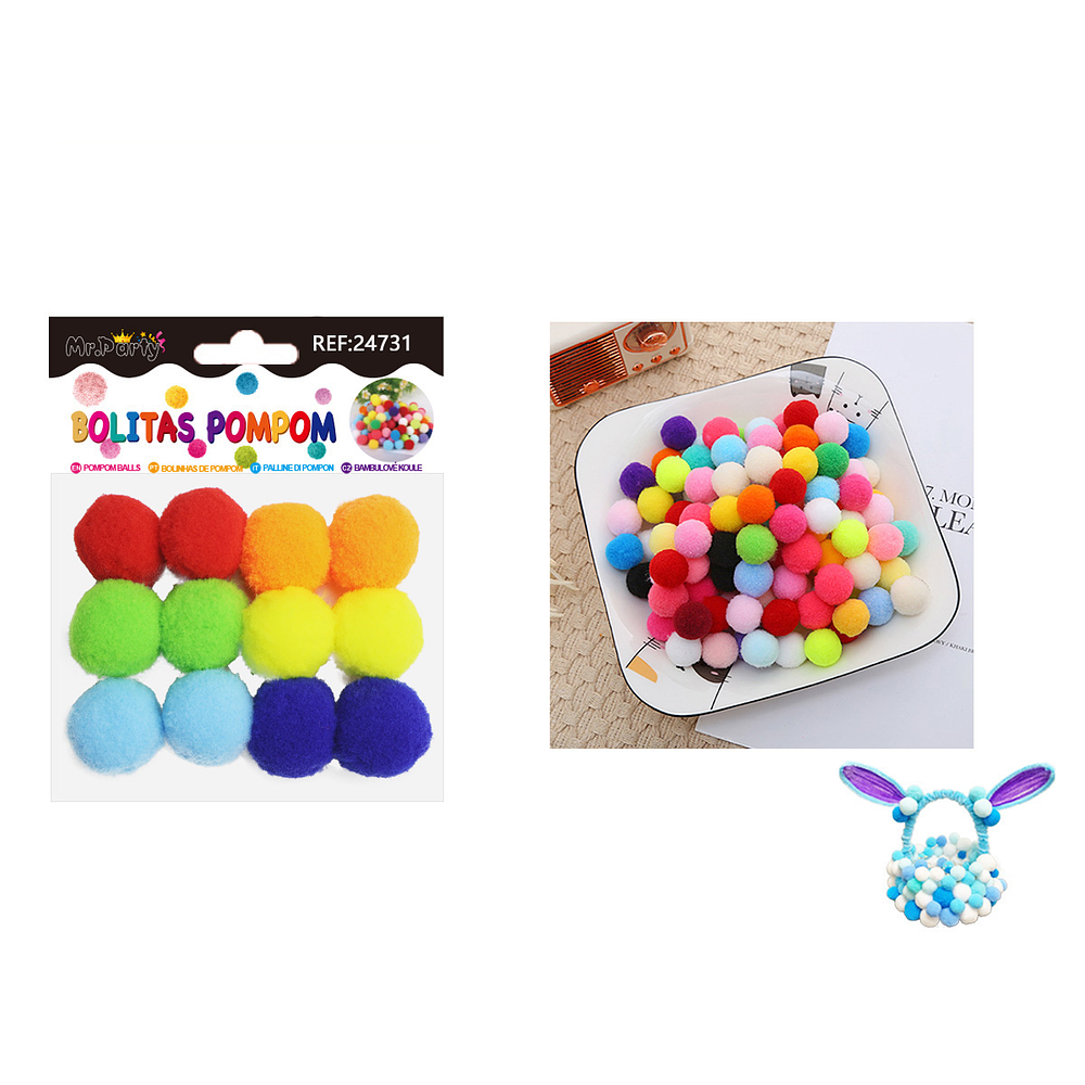Pompones de poliéster tonos vivos degradado 3.0cm 12pcs