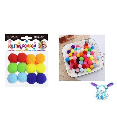 Pompones de poliéster tonos vivos degradado 3.0cm 12pcs