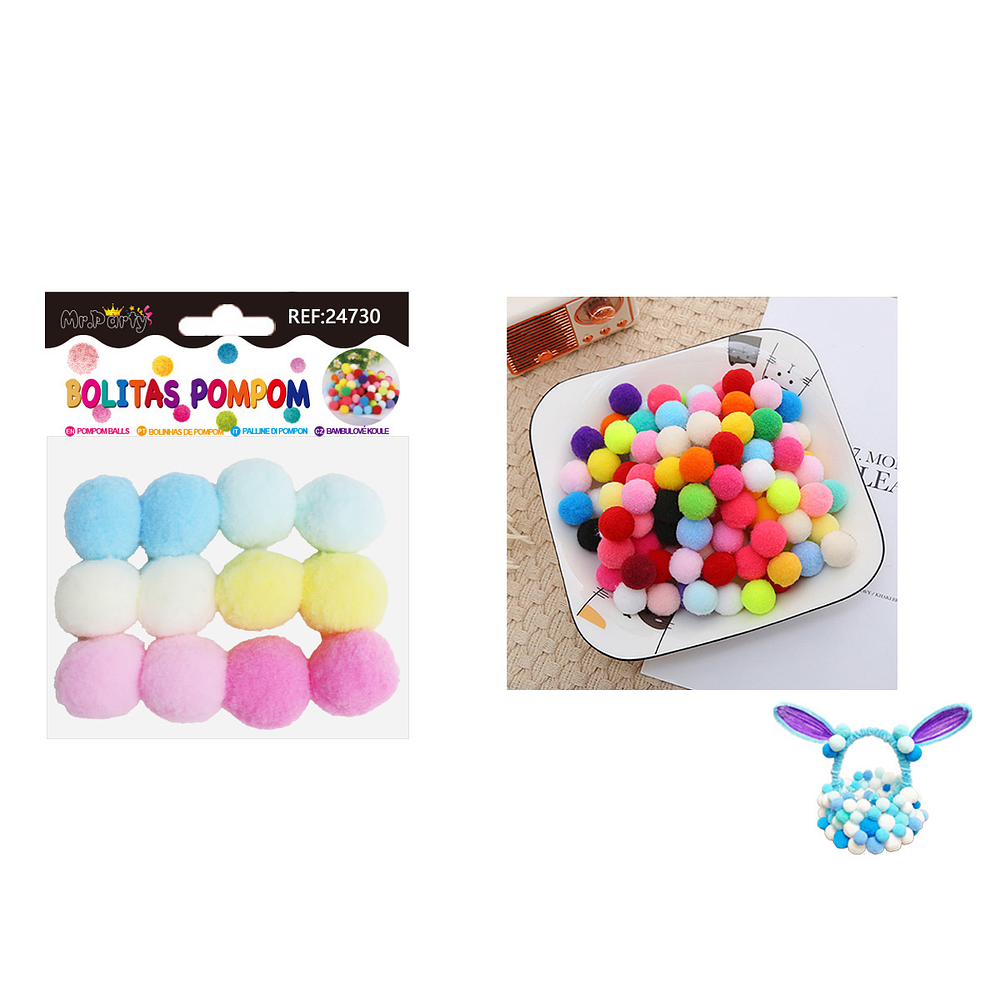 Pompones de poliéster colores macarones degradado 3.0cm 12pcs