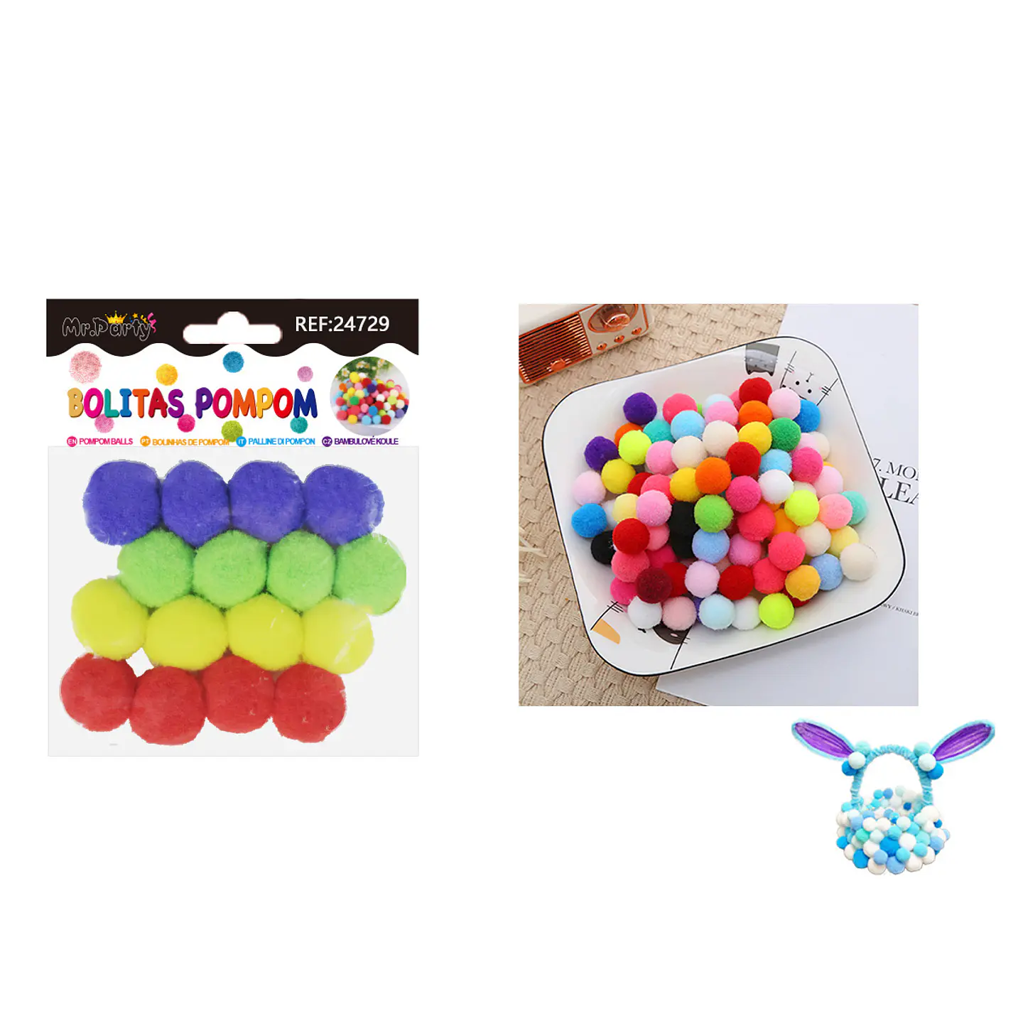 Pompones de poliéster tonos vivos degradado 2.5cm 16pcs 1