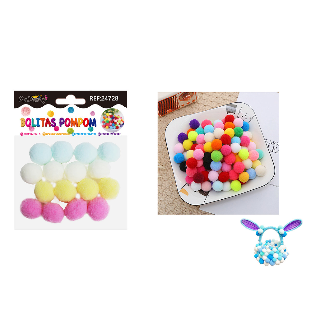 Pompones de poliéster colores macarones degradado 2.5cm 16pcs