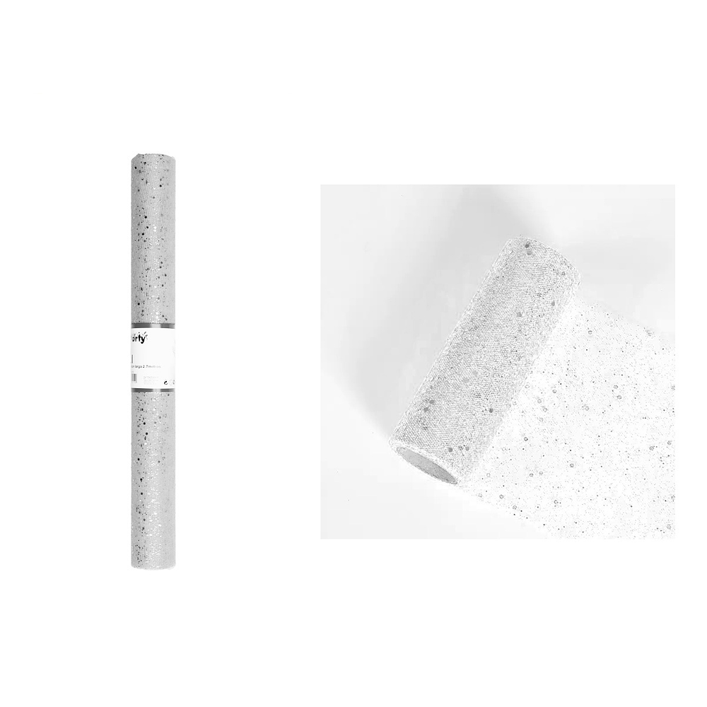Rollo de tul con lentejuelas plateada 48cm*2.7M