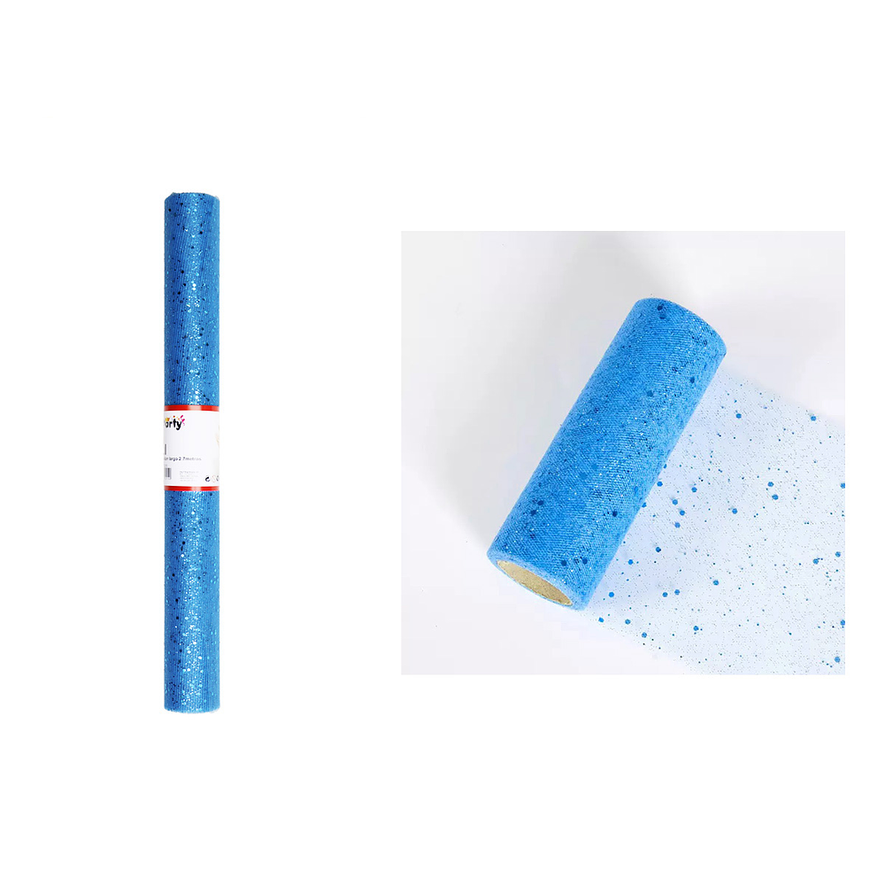 Rollo de tul con lentejuelas azul 48cm*2.7M