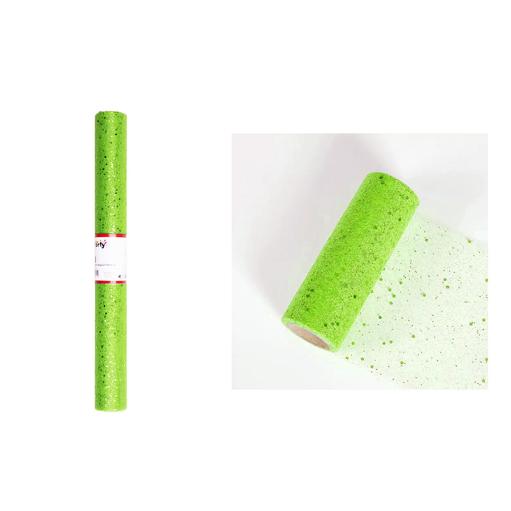 Rollo de tul con lentejuelas verde manzana 48cm*2.7M