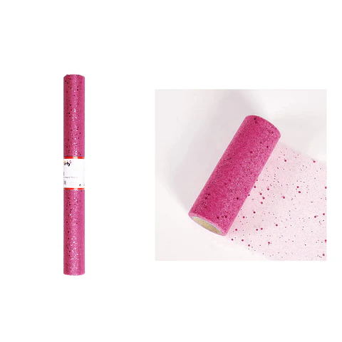 Rollo de tul con lentejuelas fucsia 48cm*2.7M