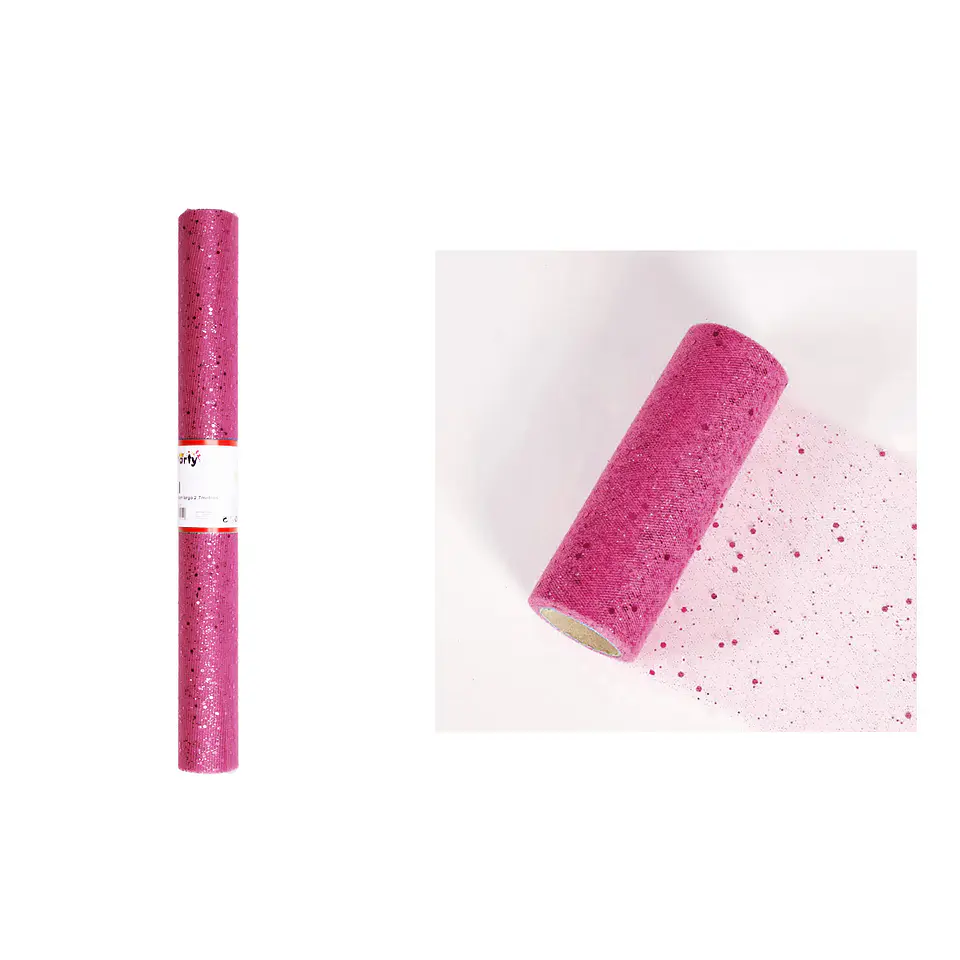 Rollo de tul con lentejuelas fucsia 48cm*2.7M 1