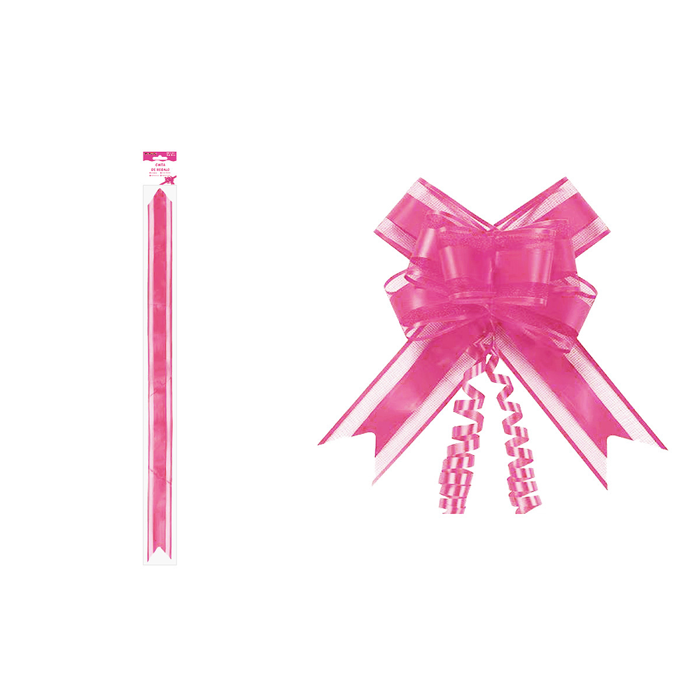 Cinta de lazo mágico decorativo organza con purpurina fucsia para regalo 3cm 8pcs