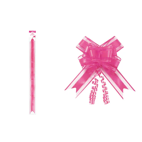Cinta de lazo mágico decorativo organza con purpurina fucsia para regalo 3cm 8pcs