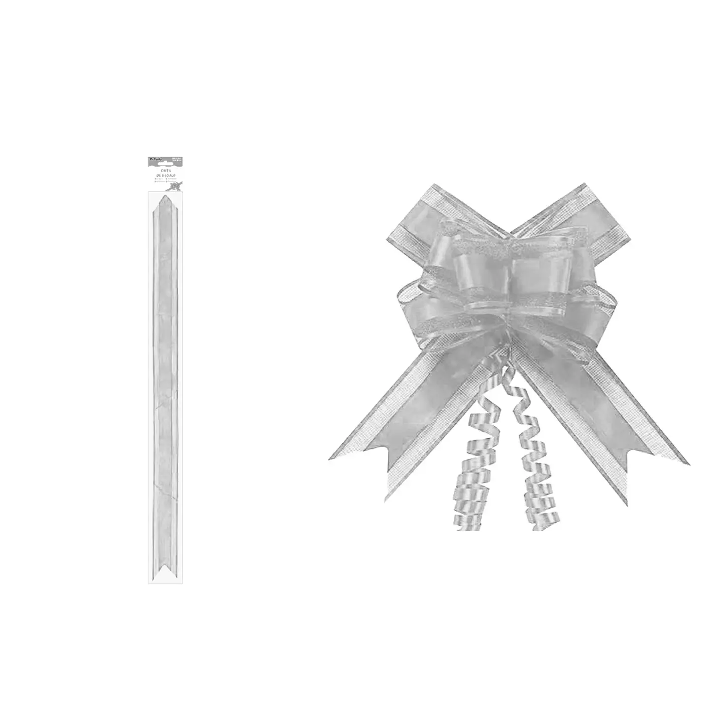 Cinta de lazo mágico decorativo organza con purpurina plateado para regalo 3cm 8pcs 1