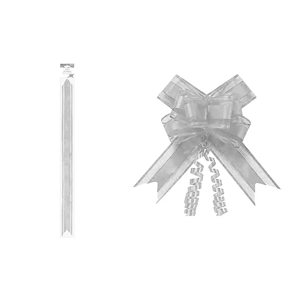 Cinta de lazo mágico decorativo organza con purpurina plateado para regalo 3cm 8pcs 1