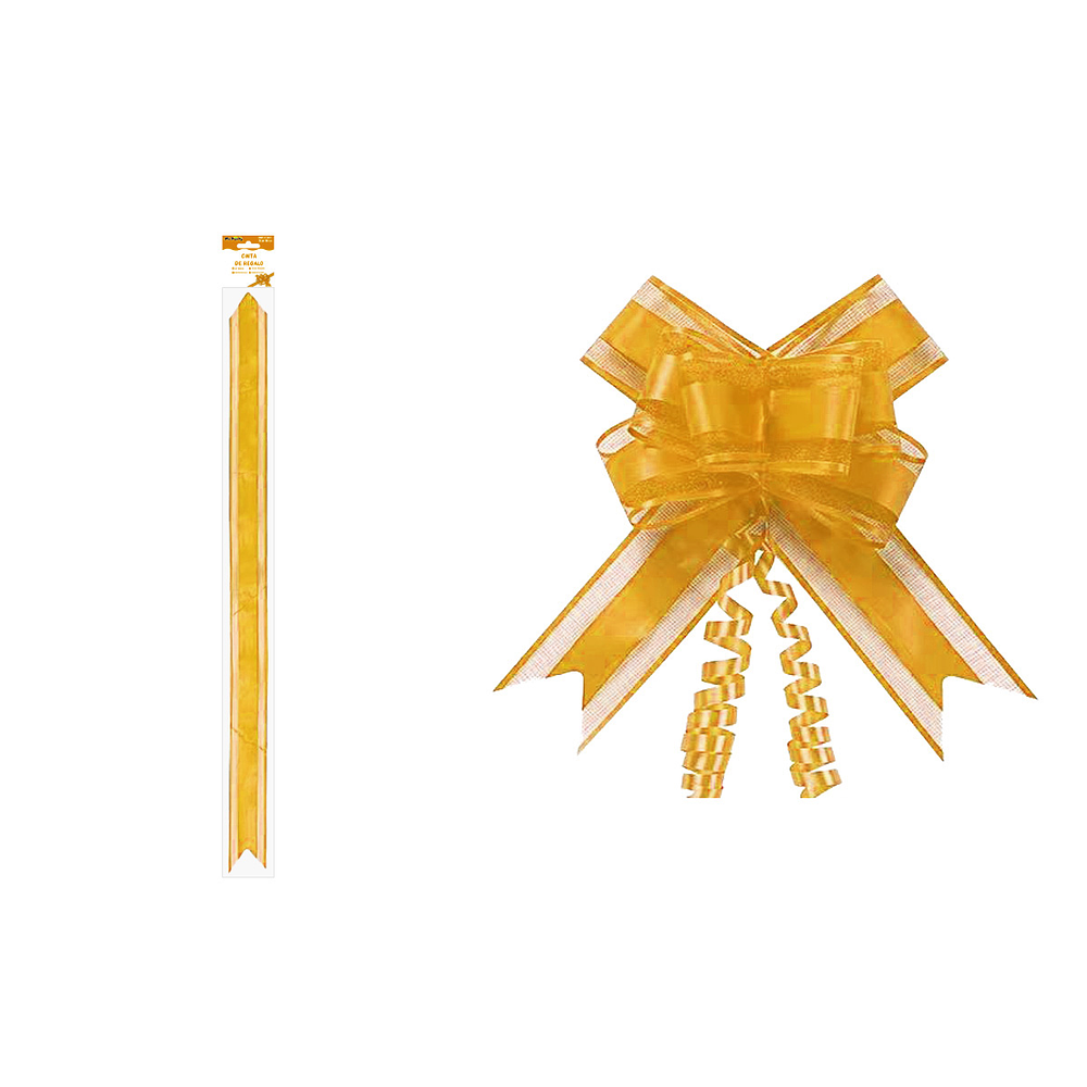 Cinta de lazo mágico decorativo organza con purpurina dorado para regalo 3cm 8pcs