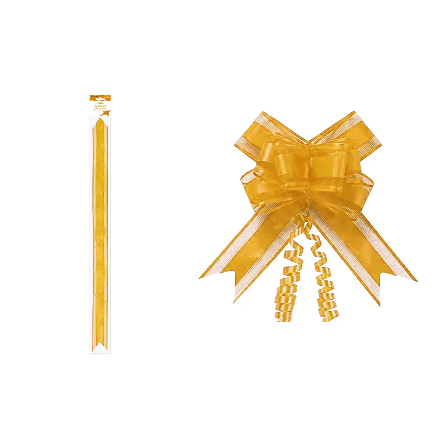 Cinta de lazo mágico decorativo organza con purpurina dorado para regalo 3cm 8pcs 1