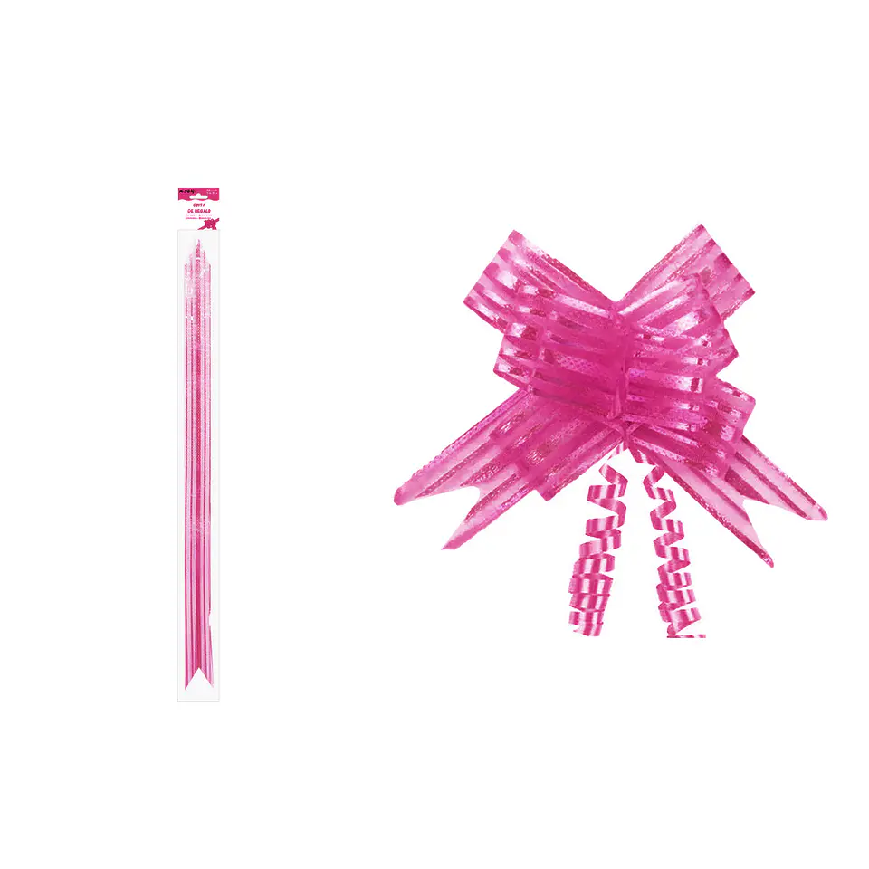 Cinta de lazo mágico decorativo con rayas fucsia para regalo 3cm 8pcs 1