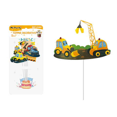 Cake Topper de coche de ingeniería de papel 5pcs