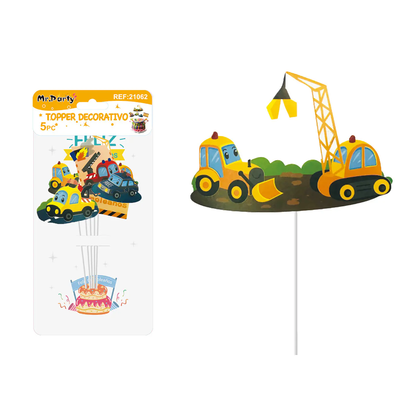 Cake Topper de coche de ingeniería de papel 5pcs 1
