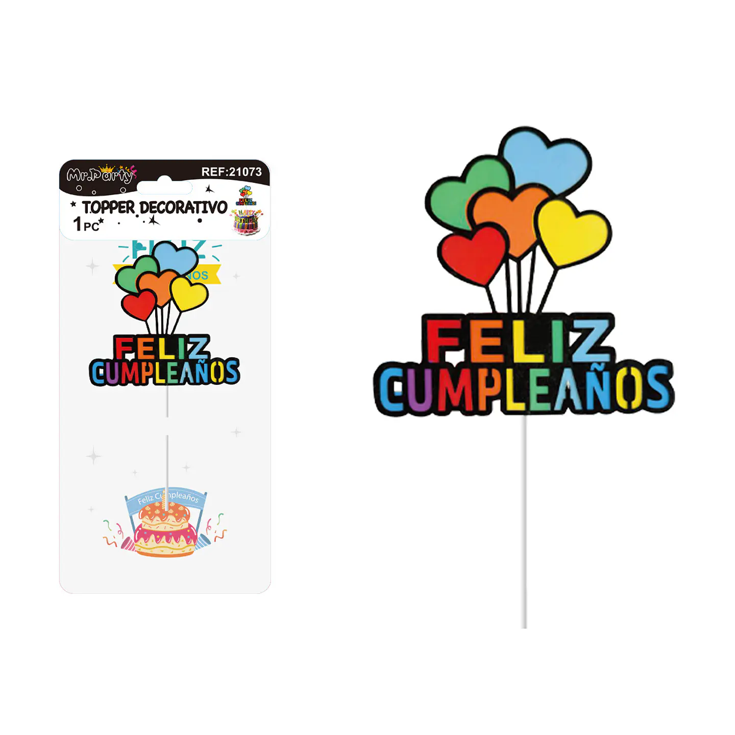 Cake Topper de corazón multicolor 1pc 1