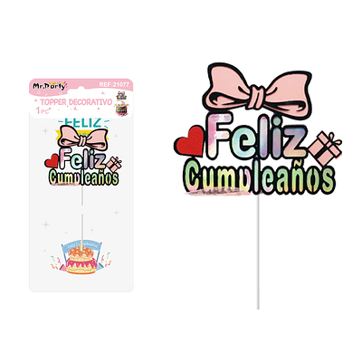 Cake Topper de feliz cumpleaños con lazo 1pc