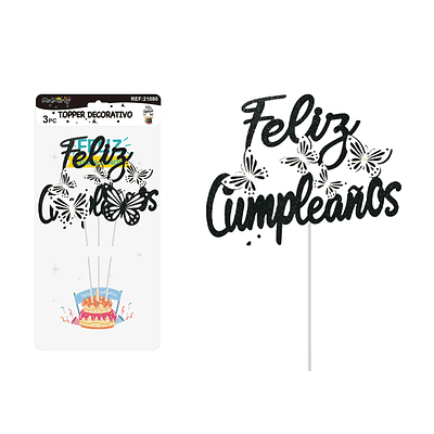 Cake Topper de mariposas negras con brillo 3pcs