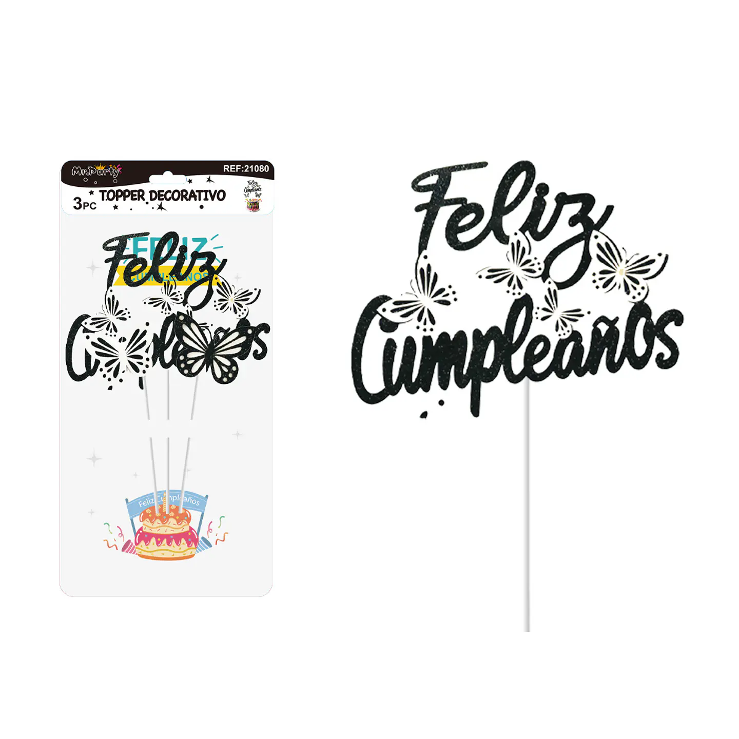 Cake Topper de mariposas negras con brillo 3pcs 1