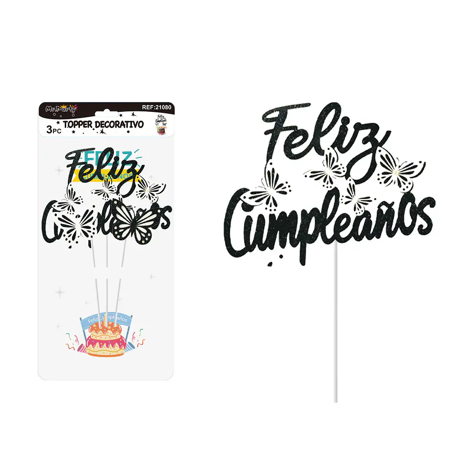 Cake Topper de mariposas negras con brillo 3pcs 1