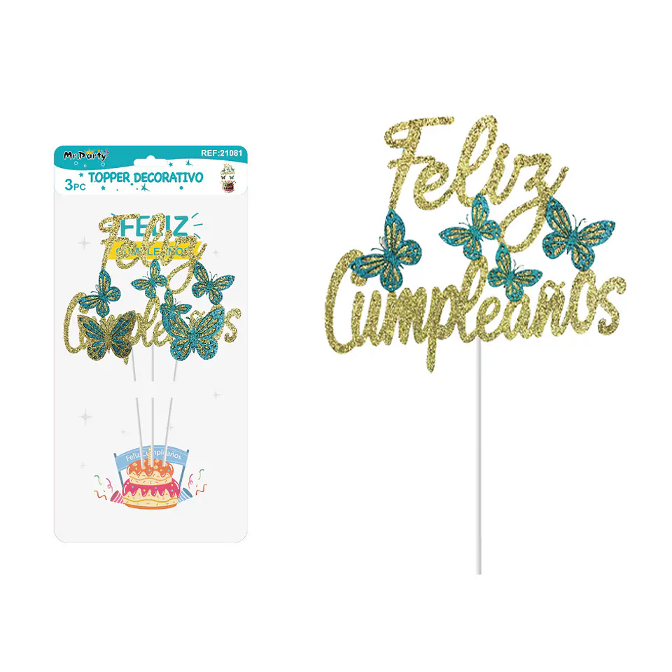 Cake Topper de mariposas doradas con brillo dorado 3pcs 1
