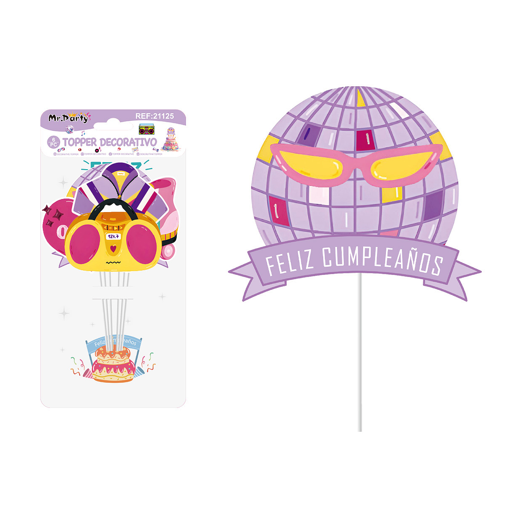 Cake Topper Feliz cumpleaños salón musical de papel 6pcs
