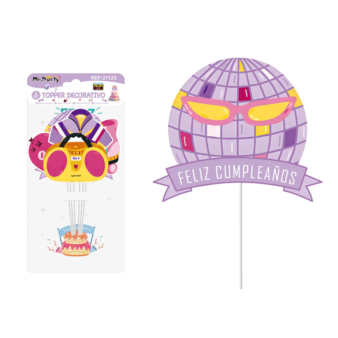 Cake Topper Feliz cumpleaños salón musical de papel 6pcs 1