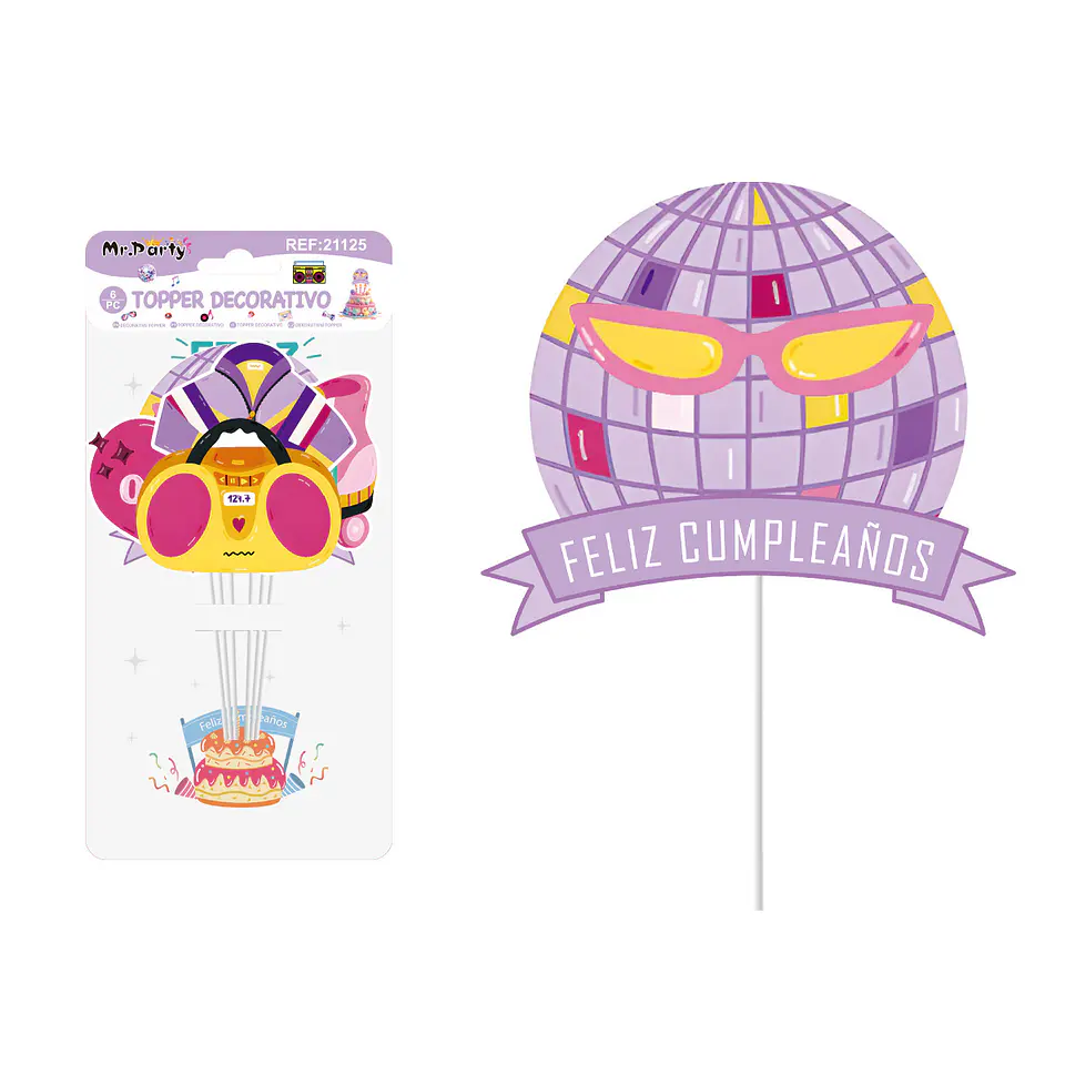 Cake Topper Feliz cumpleaños salón musical de papel 6pcs 1