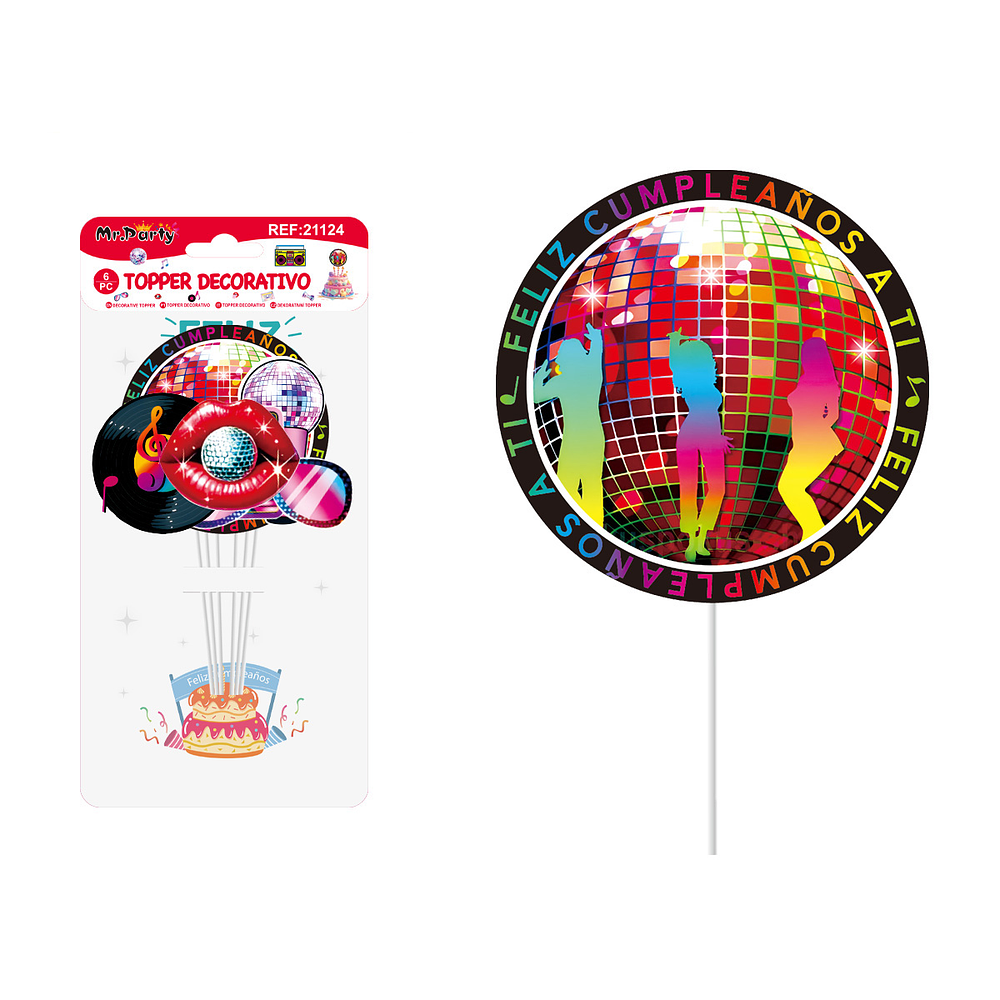 Cake Topper Feliz cumpleaños salón musical de papel 6pcs