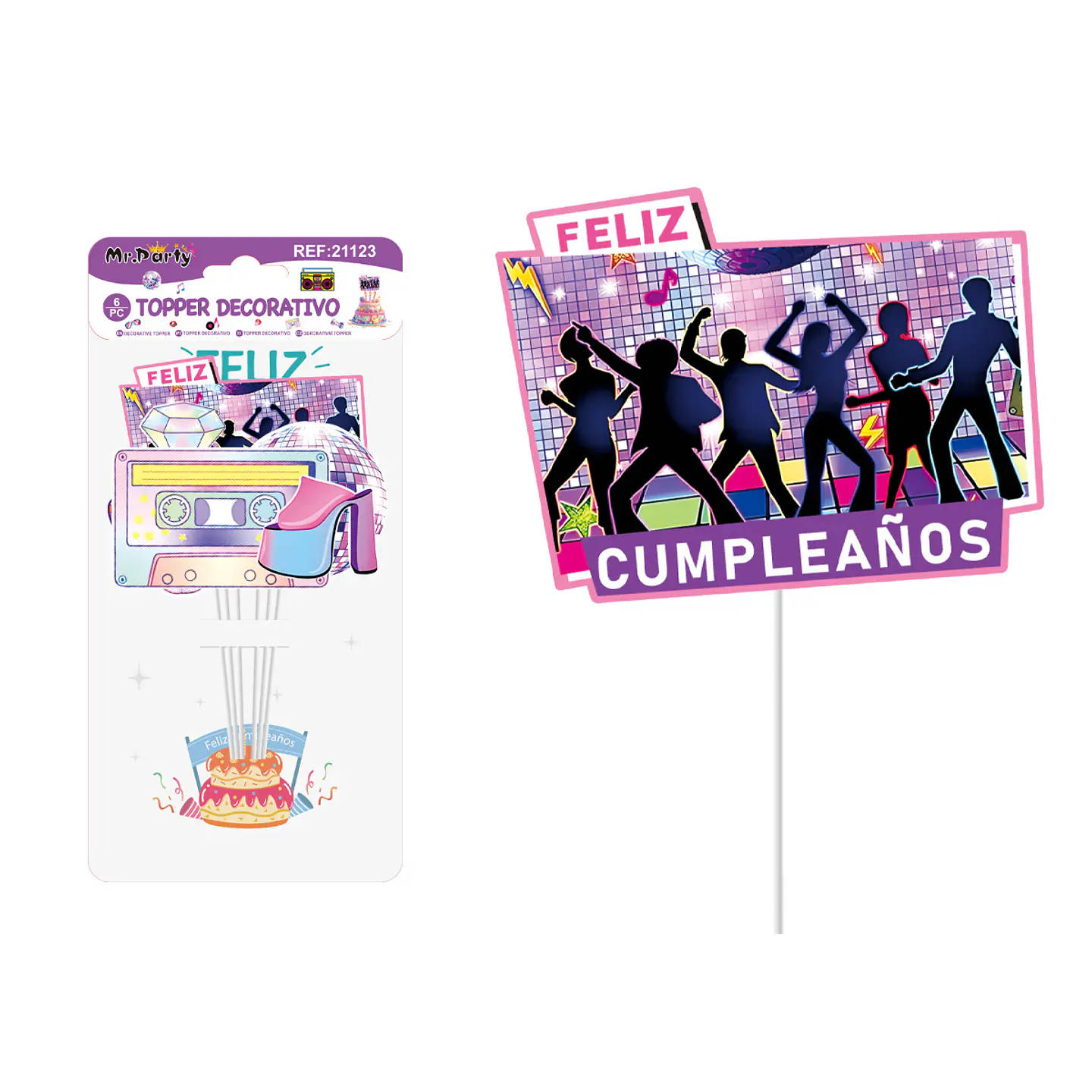 Cake Topper Feliz cumpleaños salón musical de papel 6pcs 1